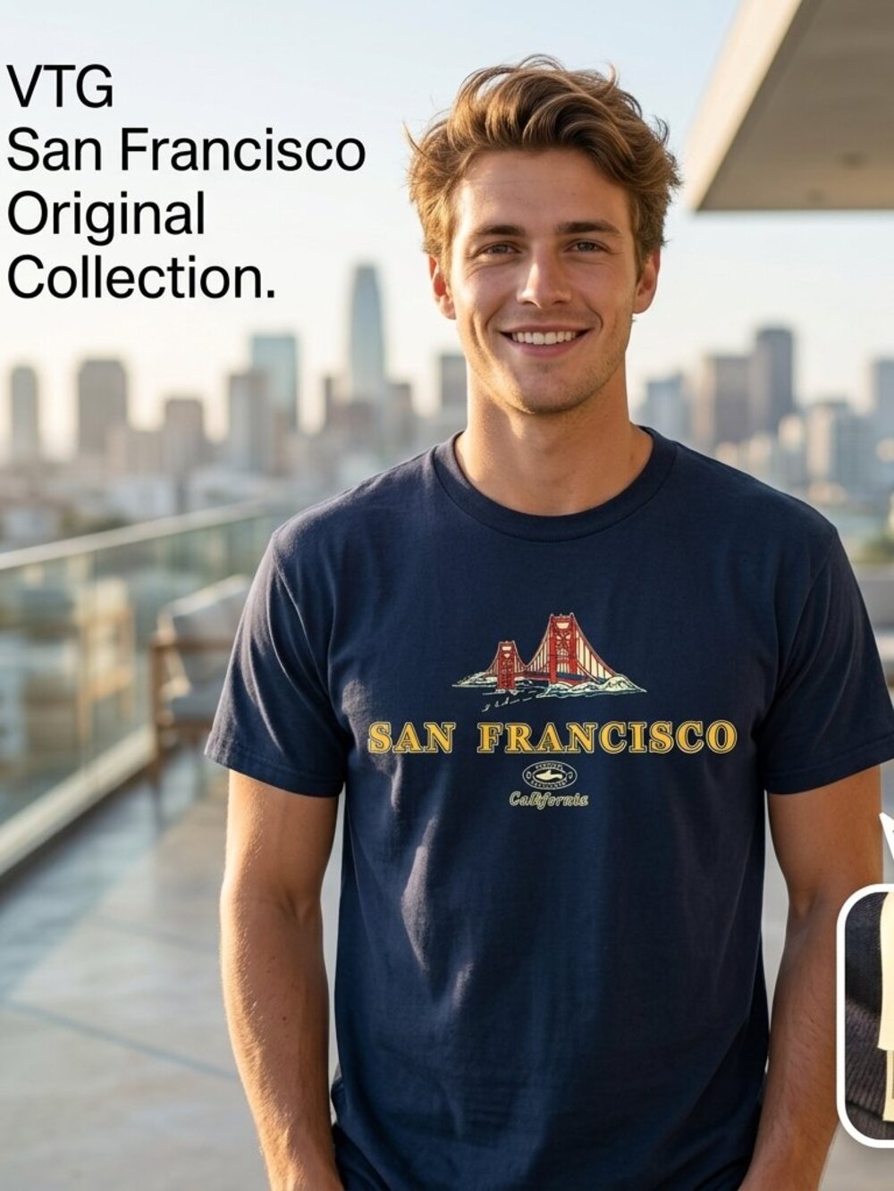 VTG San Francisco Orig Collection Adult Small Graphic T-Shirt Navy Heavy Cotton